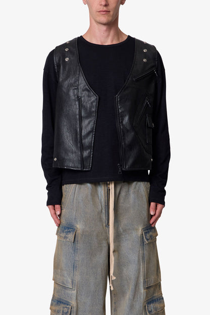 Leather Zipper Vest - Black