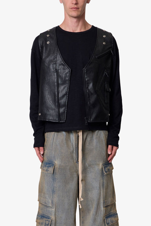 Leather Zipper Vest - Black