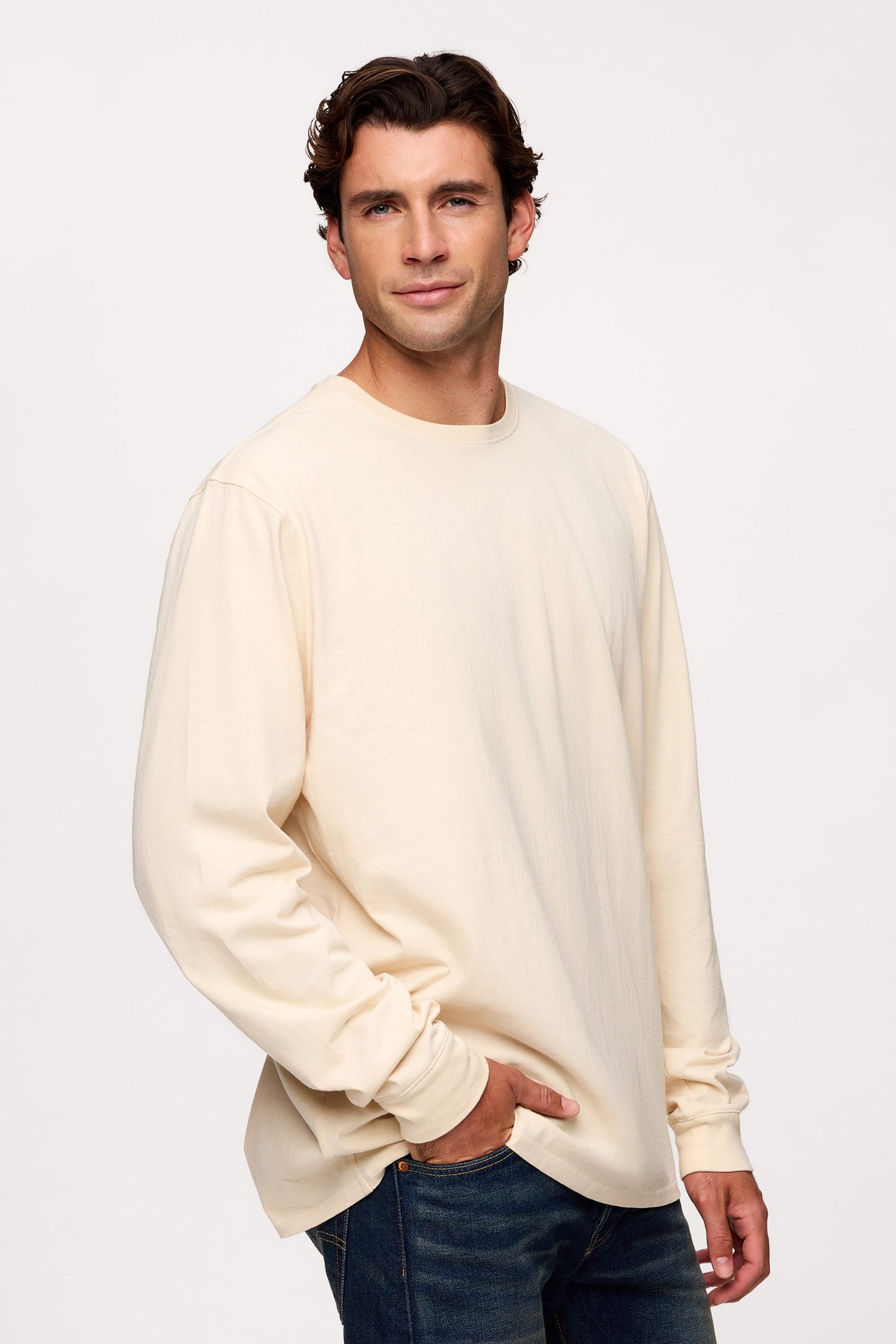 Vintage Cotton Men's Long Sleeve Everyday T-Shirt | Bone