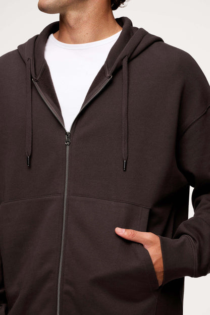 Vintage Washed Zip-Up Hoodie | Espresso