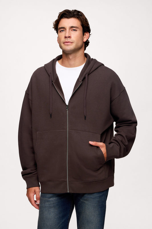 Vintage Washed Zip-Up Hoodie | Espresso