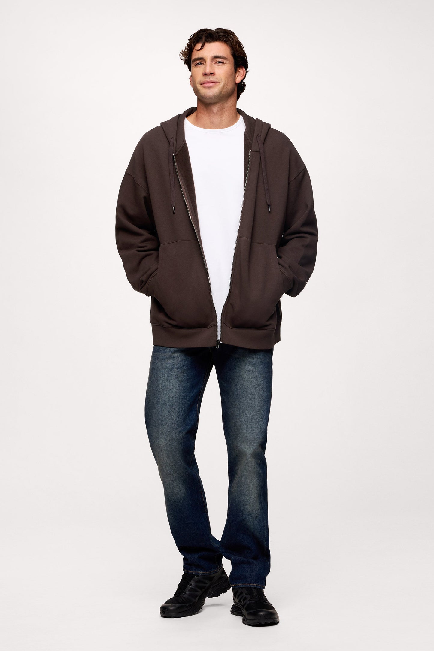 Vintage Washed Zip-Up Hoodie | Espresso
