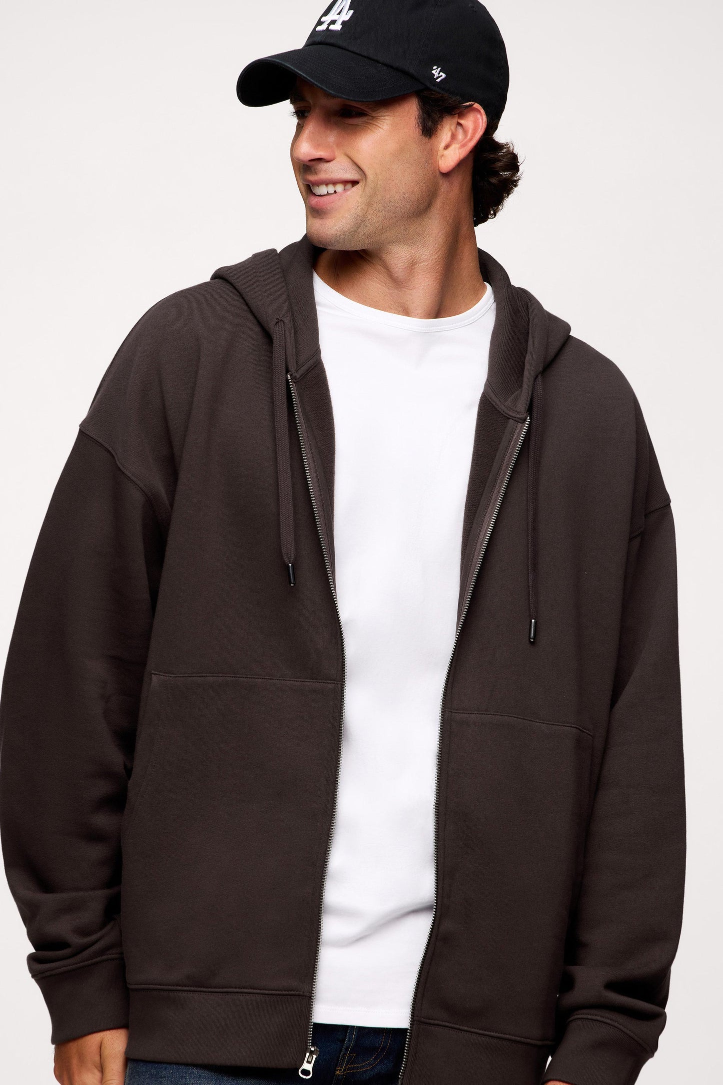 Vintage Washed Zip-Up Hoodie | Espresso