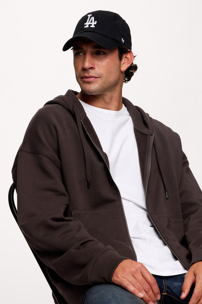 Vintage Washed Zip-Up Hoodie | Espresso