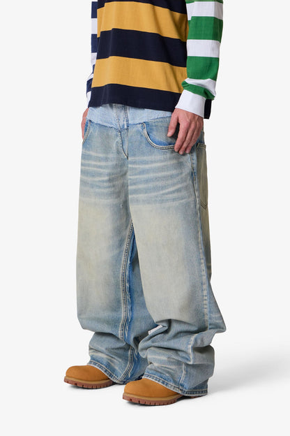 Mega Baggy Layered Denim - Medium Blue