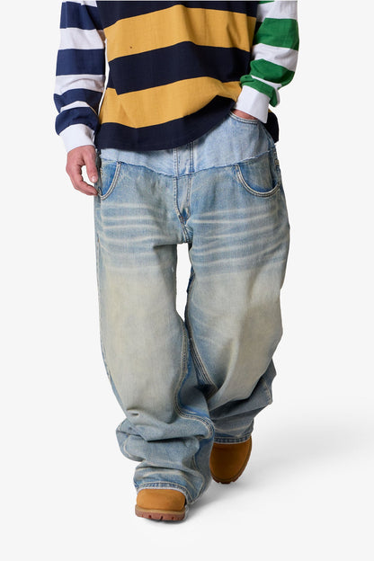 Mega Baggy Layered Denim - Medium Blue