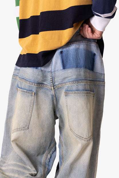 Mega Baggy Layered Denim - Medium Blue