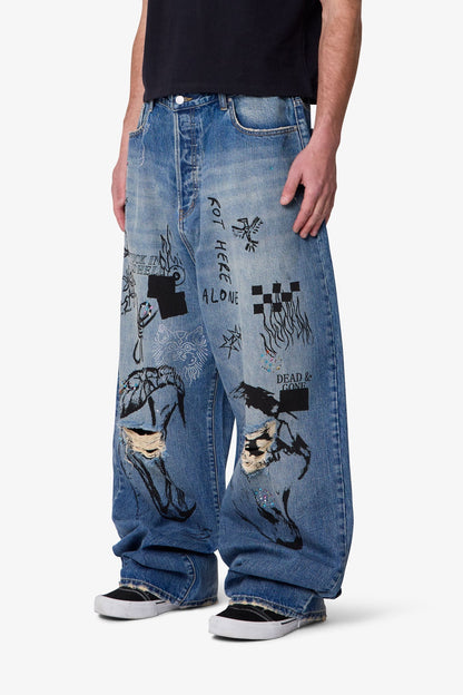 Mega Baggy Sketch Denim - Blue