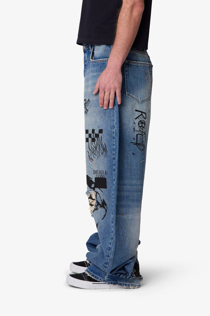 Mega Baggy Sketch Denim - Blue