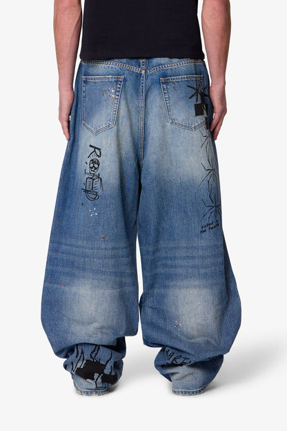 Mega Baggy Sketch Denim - Blue