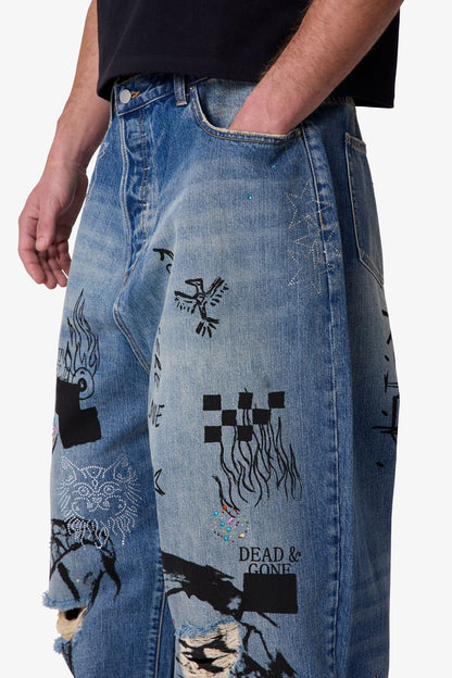 Mega Baggy Sketch Denim - Blue