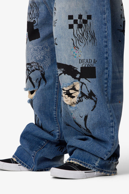 Mega Baggy Sketch Denim - Blue