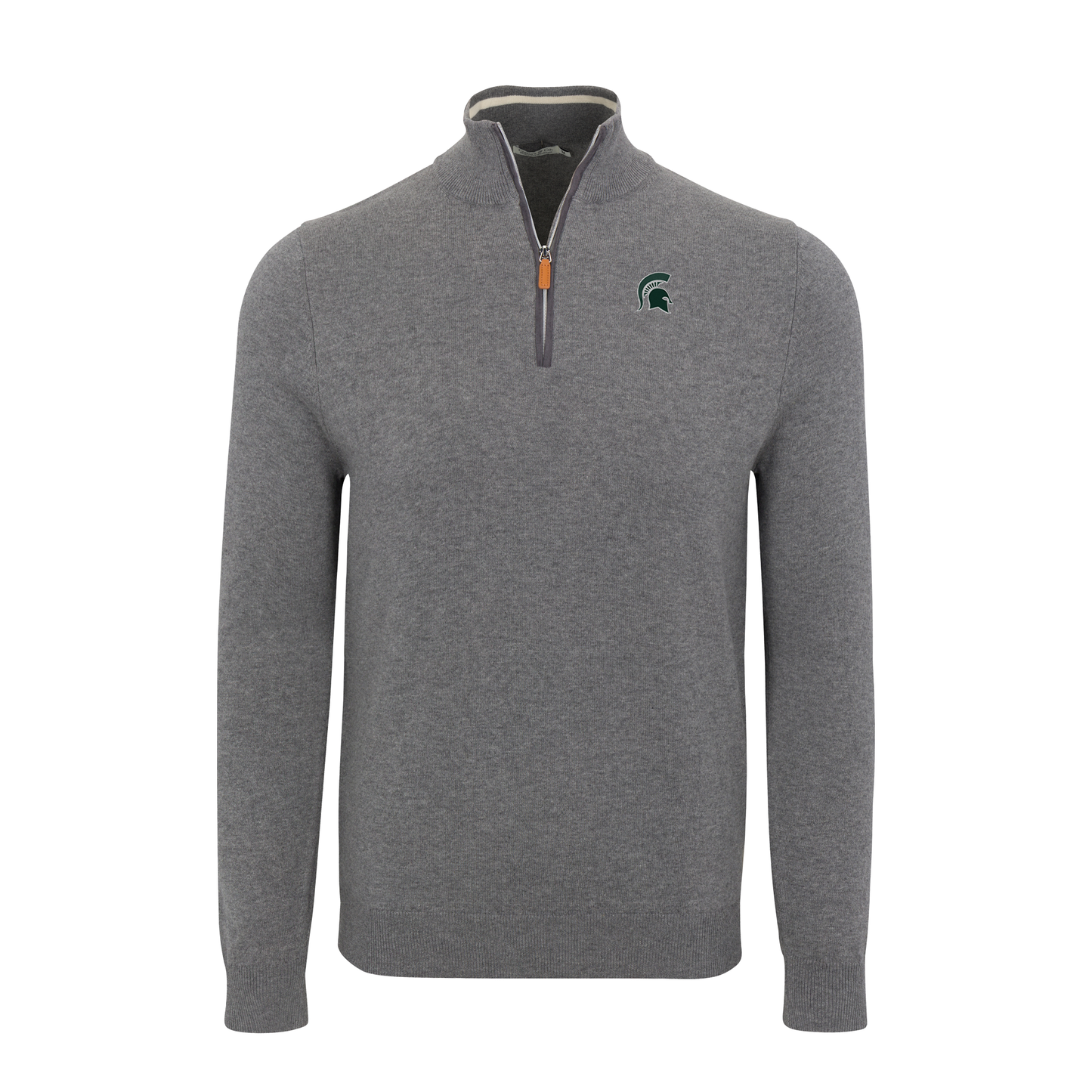 Michigan State Grey with Grey Trim Luxury Touch Cotton and Cashmere Quarter Zip Sweater