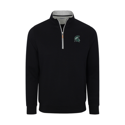 Michigan State Heather Cloud Cotton Quarter Zip Pullover Black with Light Grey Trim