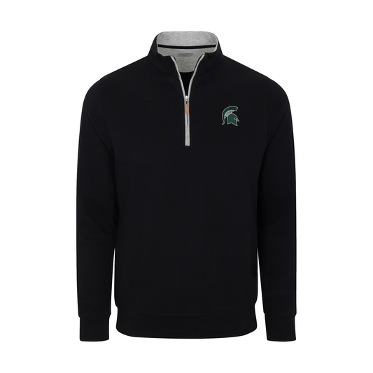 Michigan State Heather Cloud Cotton Quarter Zip Pullover Black with Light Grey Trim