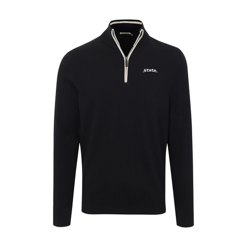Michigan State Black with White Trim Luxury Touch Cotton and Cashmere Quarter Zip Sweater
