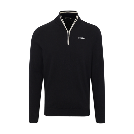 Michigan State Black with White Trim Luxury Touch Cotton and Cashmere Quarter Zip Sweater