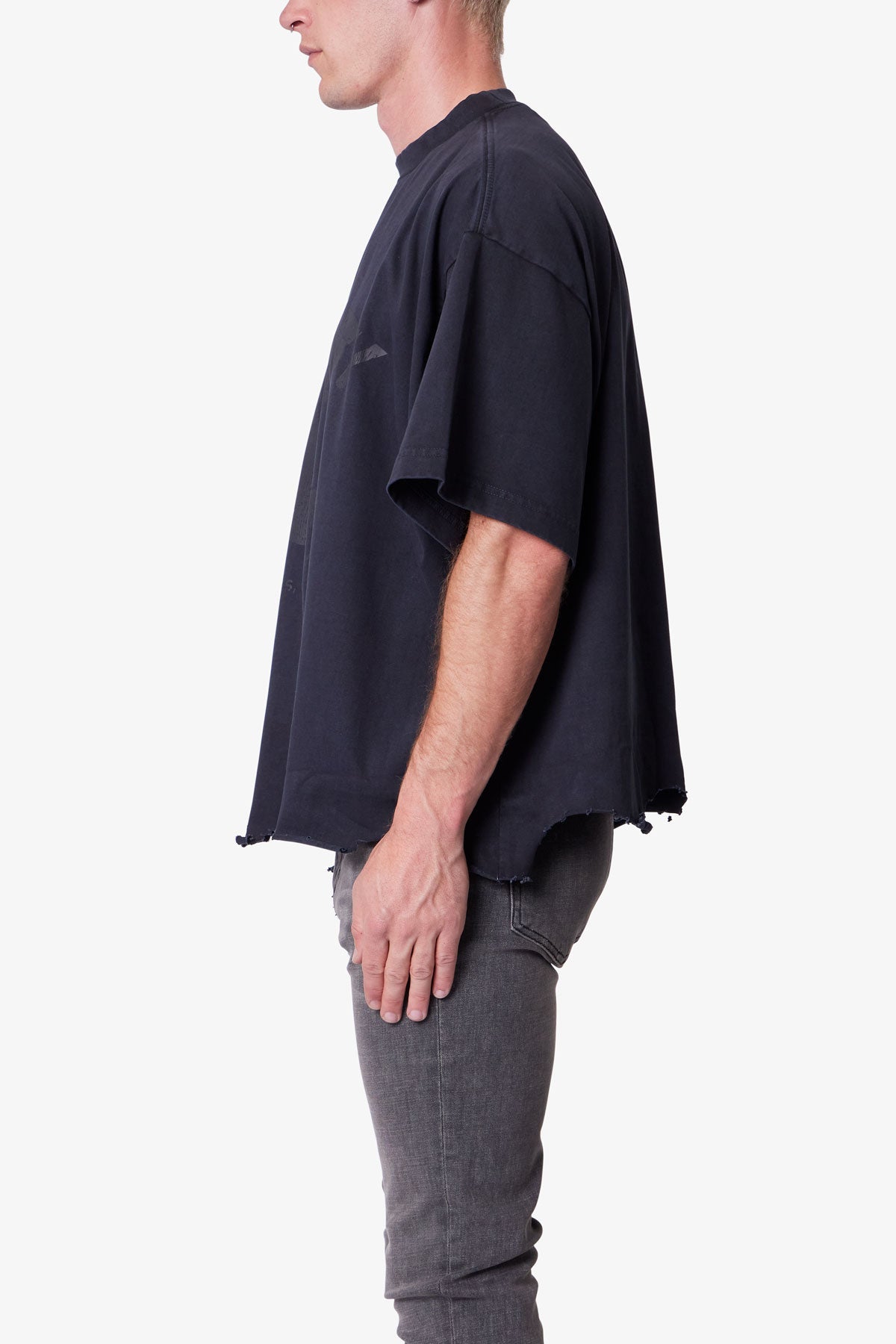 Moth Eaten Cropped Tee - Black