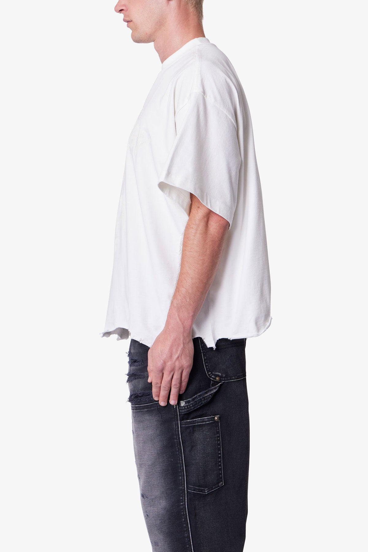 Moth Eaten Cropped Tee - White