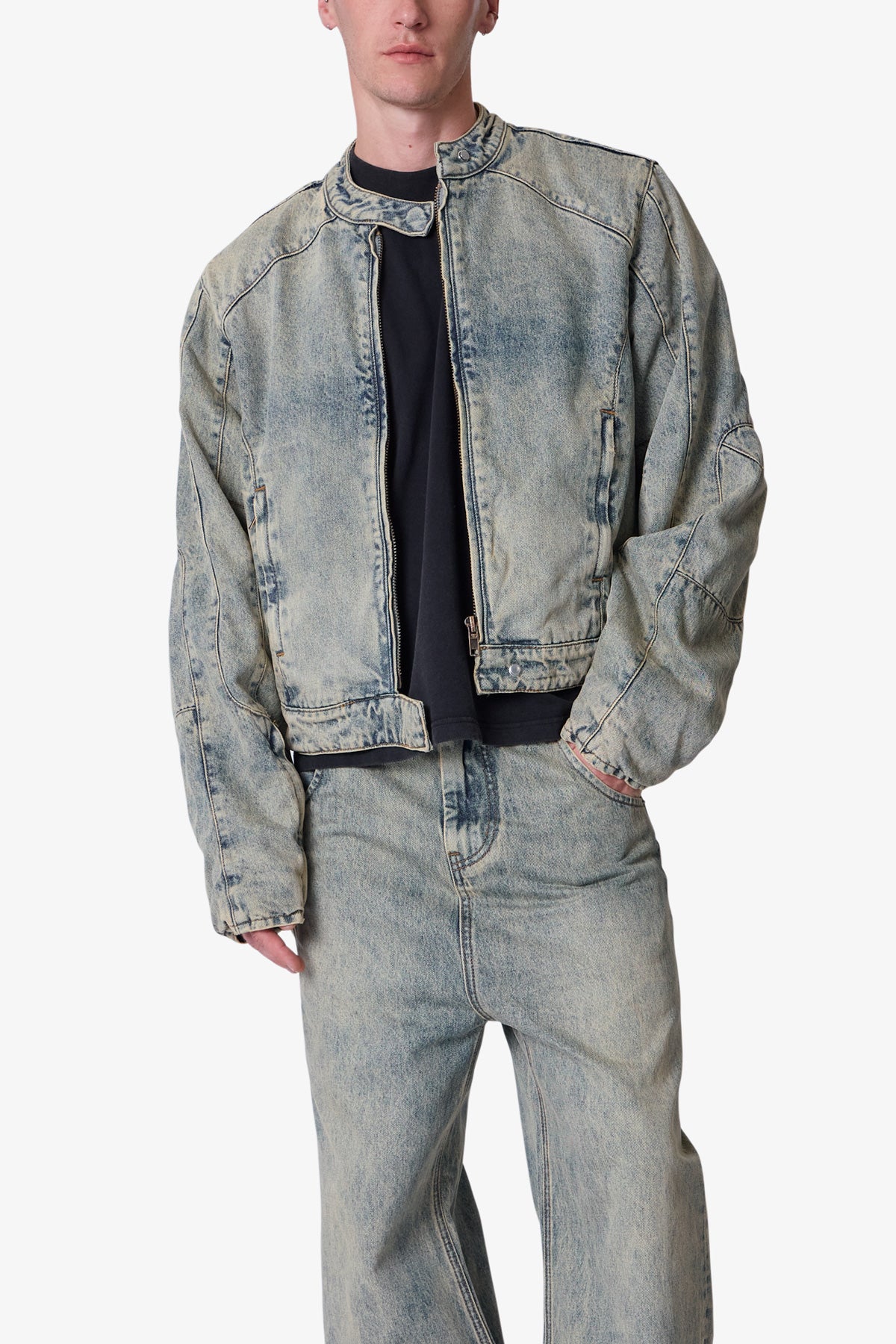 Moto Denim Jacket - Vintage Blue