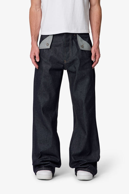 Mule Pocket Kick Flare Denim - Rinsed Indigo