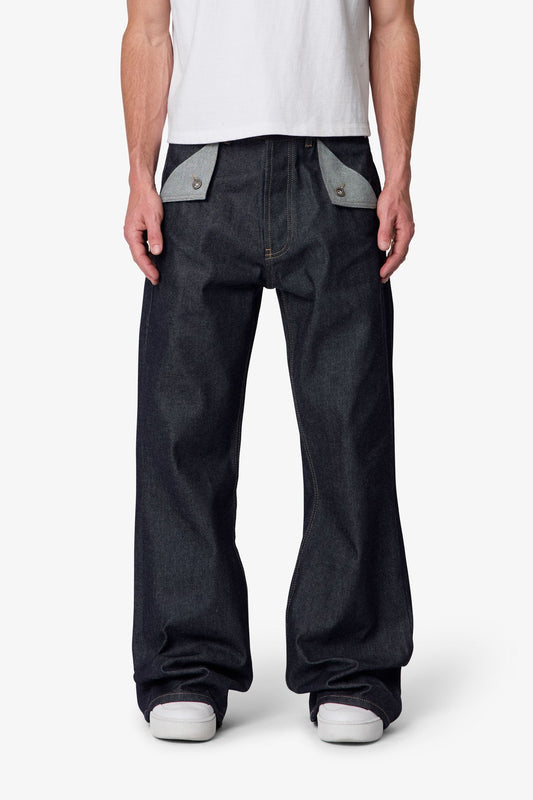 Mule Pocket Kick Flare Denim - Rinsed Indigo