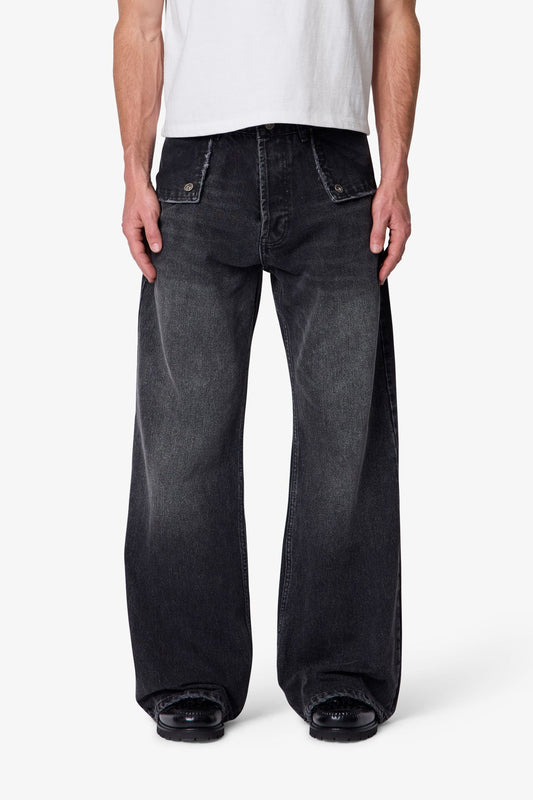 Mule Pocket Kick Flare Denim - Washed Black