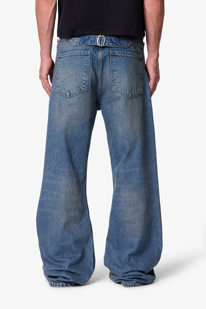 Mule Pocket Kick Flare Denim - Washed Blue