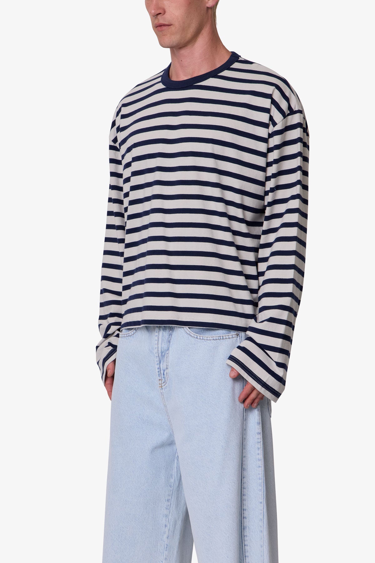 Multi Striped L/S Tee - White/Navy