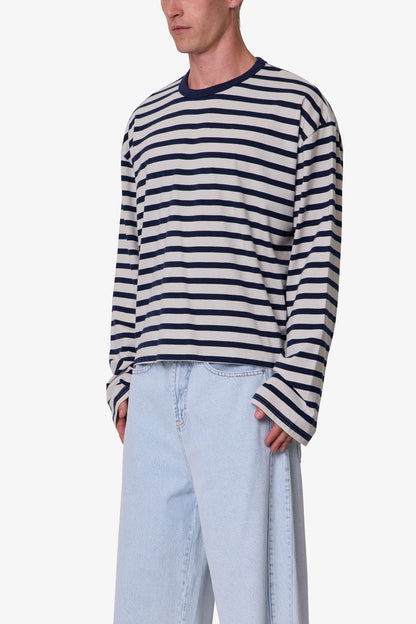 Multi Striped L/S Tee - White/Navy