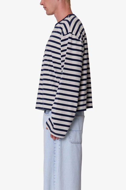 Multi Striped L/S Tee - White/Navy