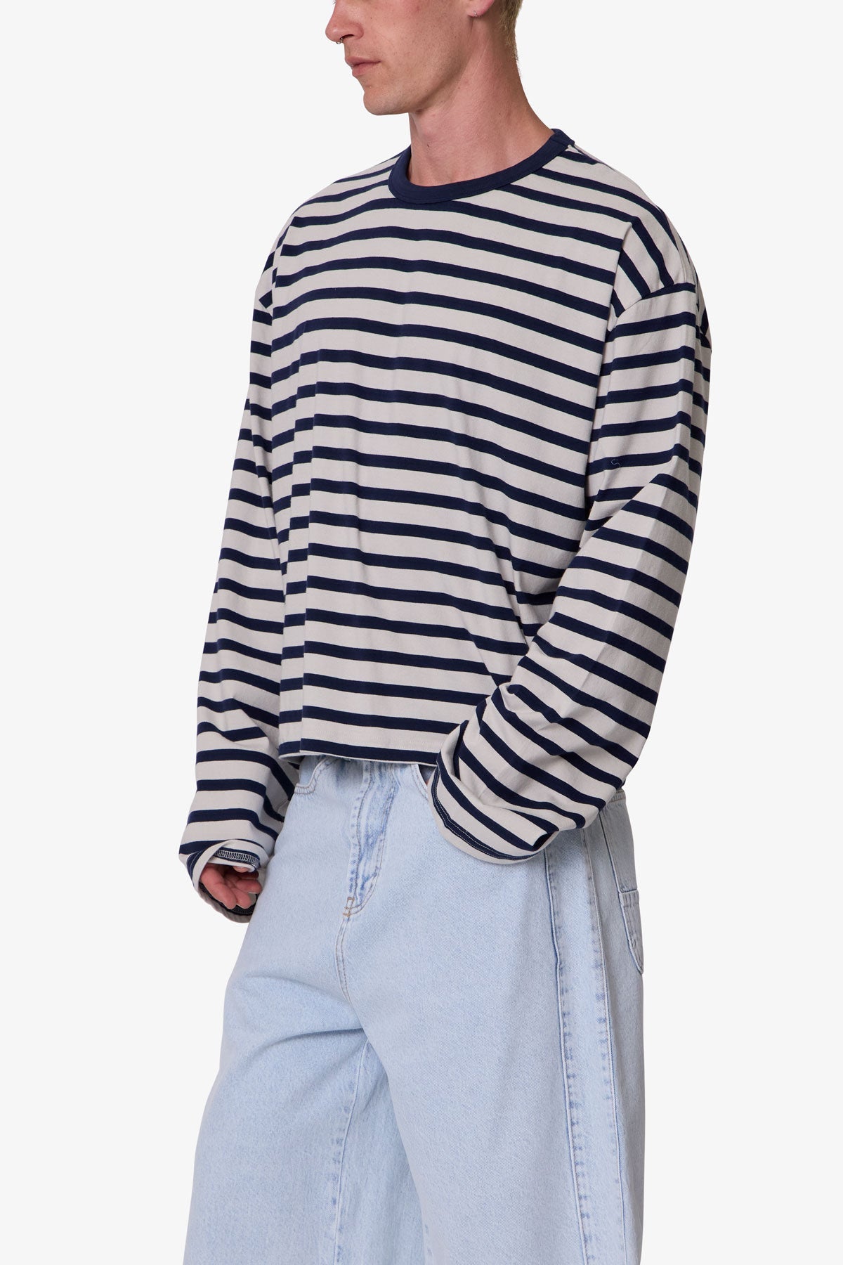 Multi Striped L/S Tee - White/Navy