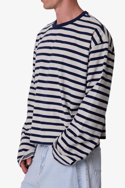 Multi Striped L/S Tee - White/Navy