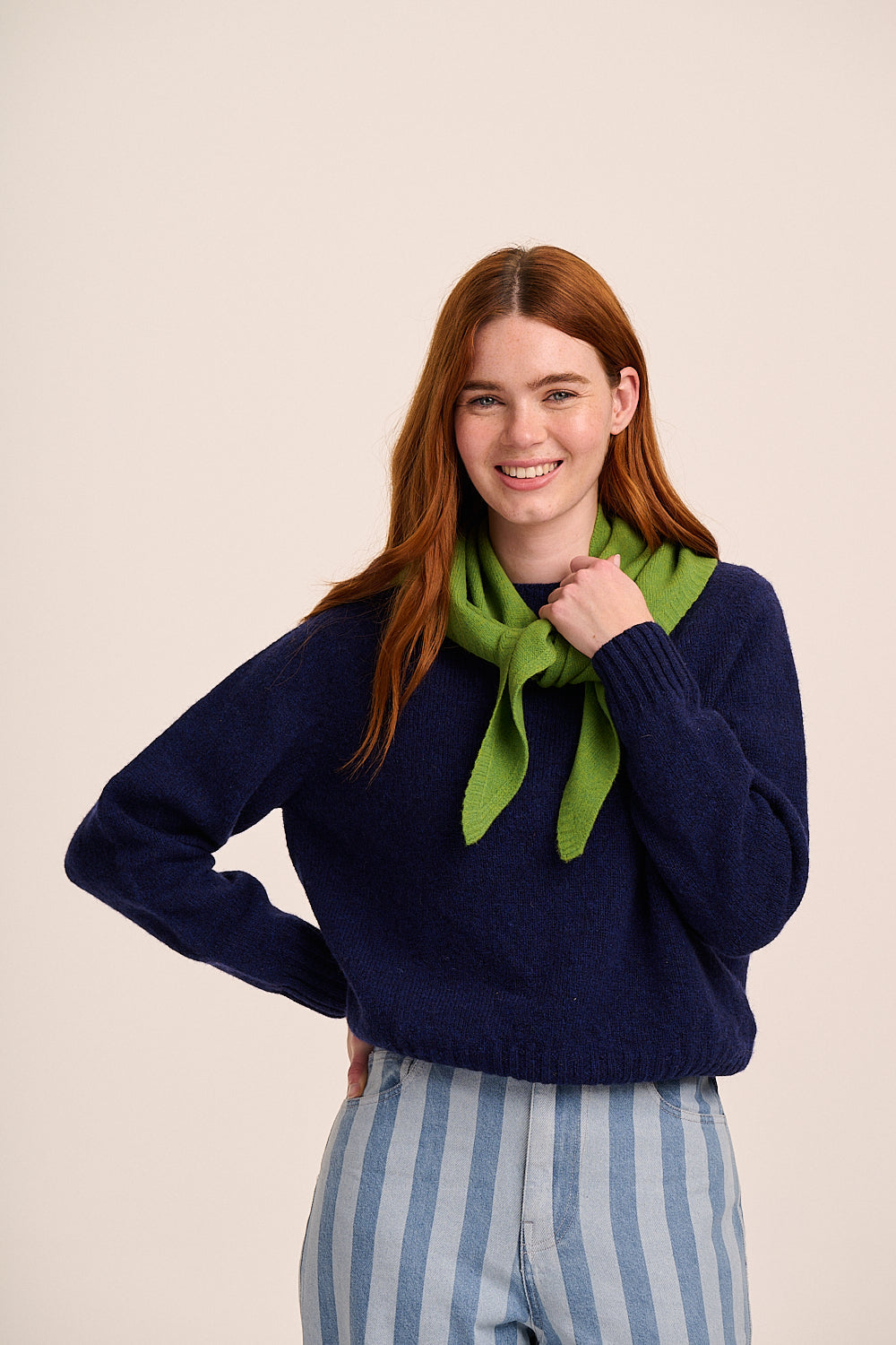 Nova Merino Wool Knitted Triangle Scarf - Green