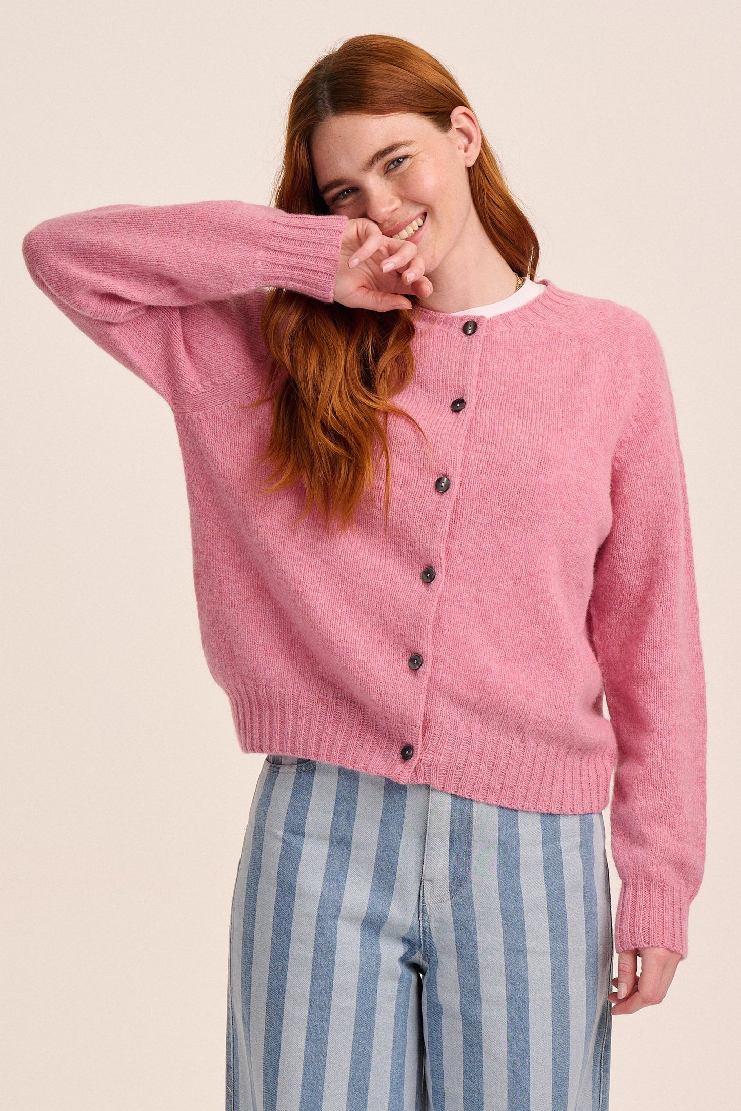 Mae Lambswool Cardigan - Sakura Pink