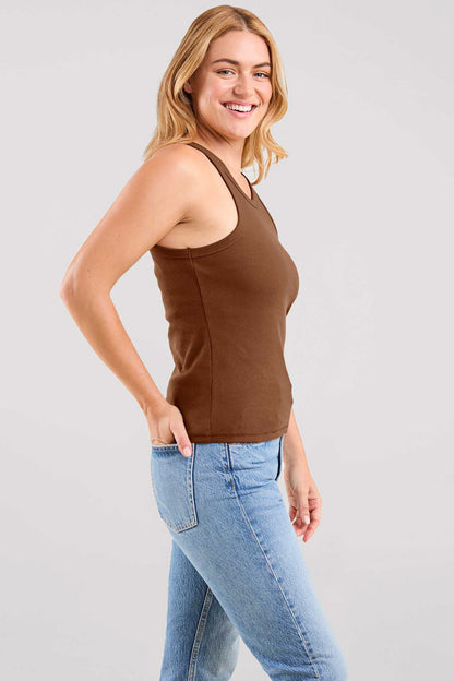 Essential Rib Tank Top | Chocolate