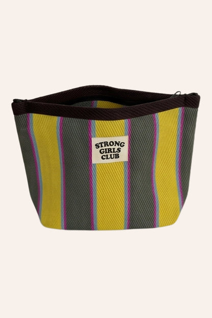 Recycled Nylon Striped Pouch - Yellow & Khaki