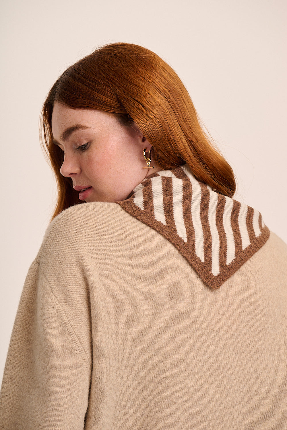 Nova Merino Wool Knitted Triangle Scarf - Brown Stripe