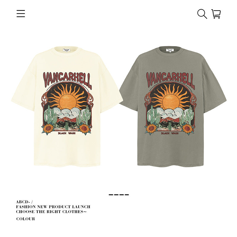 American vintage street T-shirt pure cotton men's and women's summer loose