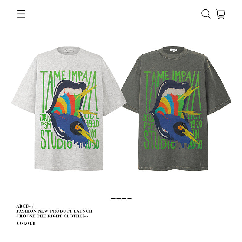 American vintage street T-shirt pure cotton men's and women's summer loose