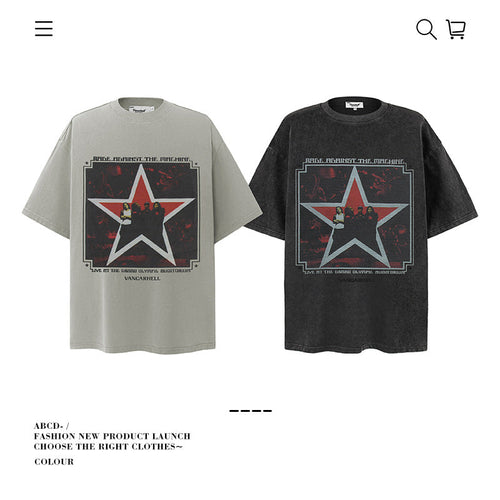 American vintage street T-shirt pure cotton retro men's and women's summer loose half sleeves
