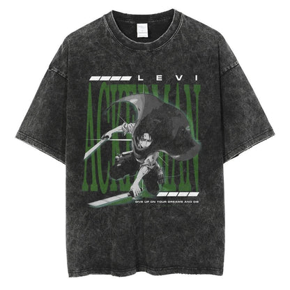 2024 Japanese Anime Graphic T Shirt Black Washed T-Shirt