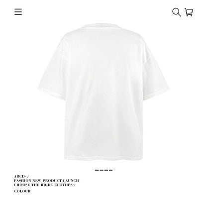 American vintage street T-shirt cotton lamb print men's and women's summer loose half-sleeves