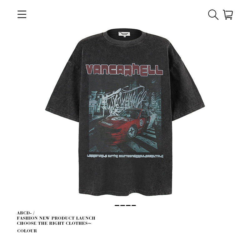 American vintage street T-shirt pure cotton retro men's and women's summer loose