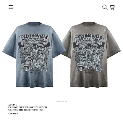 American vintage street T-shirt pure cotton men's and women's summer loose