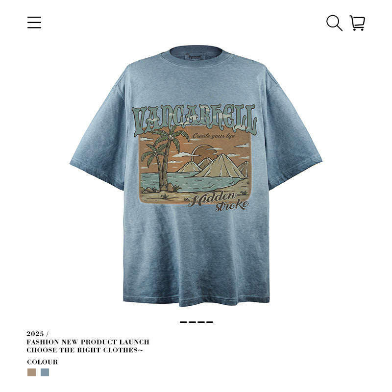 American vintage street T-shirt retro Yabi style men loose