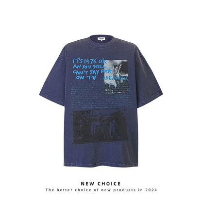 American vintage street T-shirt retro men's summer loose casual half-sleeved shirt