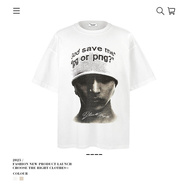 American vintage street T-shirt loose vintage cotton summer boys