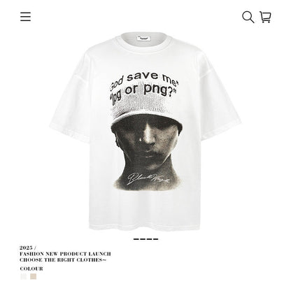 American vintage street T-shirt loose vintage cotton summer boys