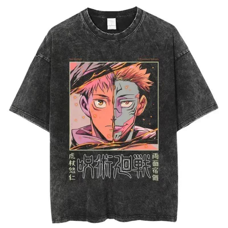 2024Japan Anime Print Oversize Cotton Mens Vintage TShirt (Prat 2)